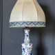 Blue and white ceramic lamp Floral decoration XXth Velvet lampshade
