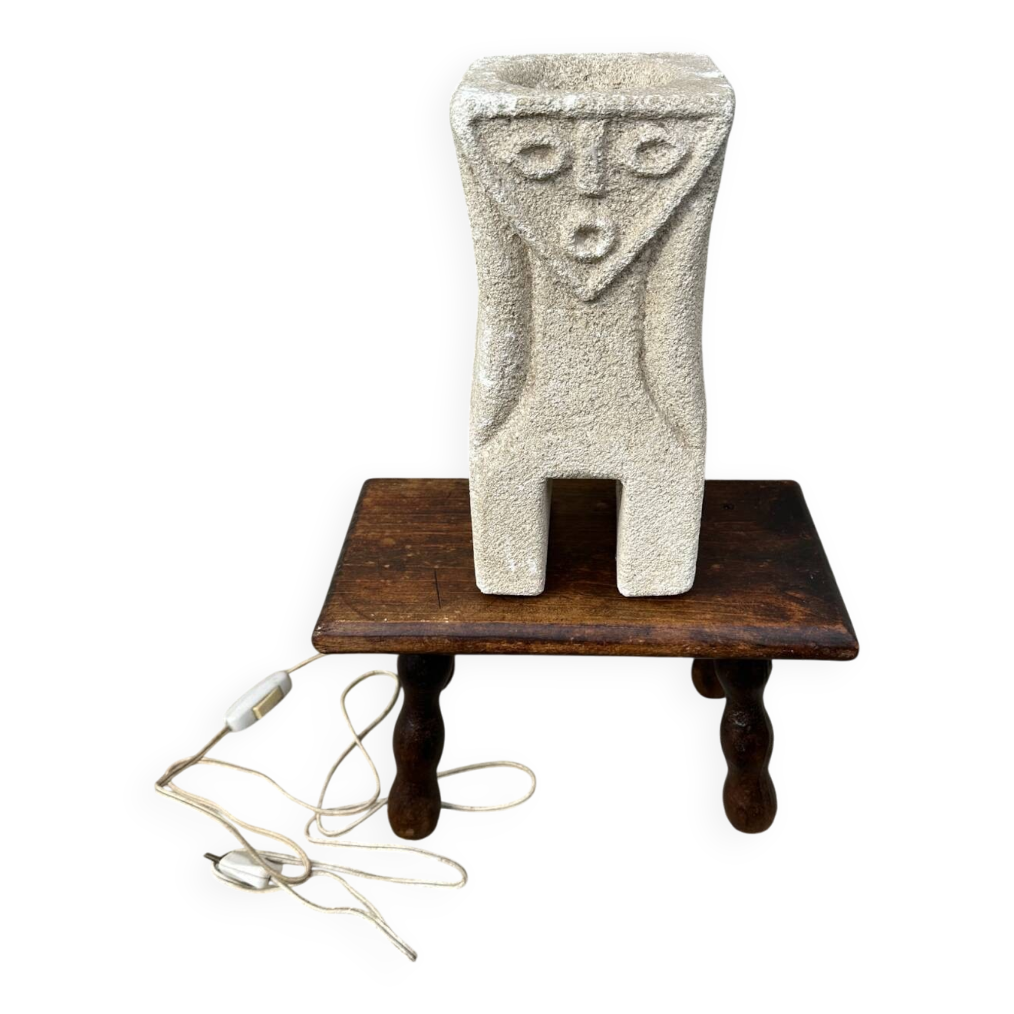 Anthropomorphic stone table lamp brutalised by Albert Tormos.