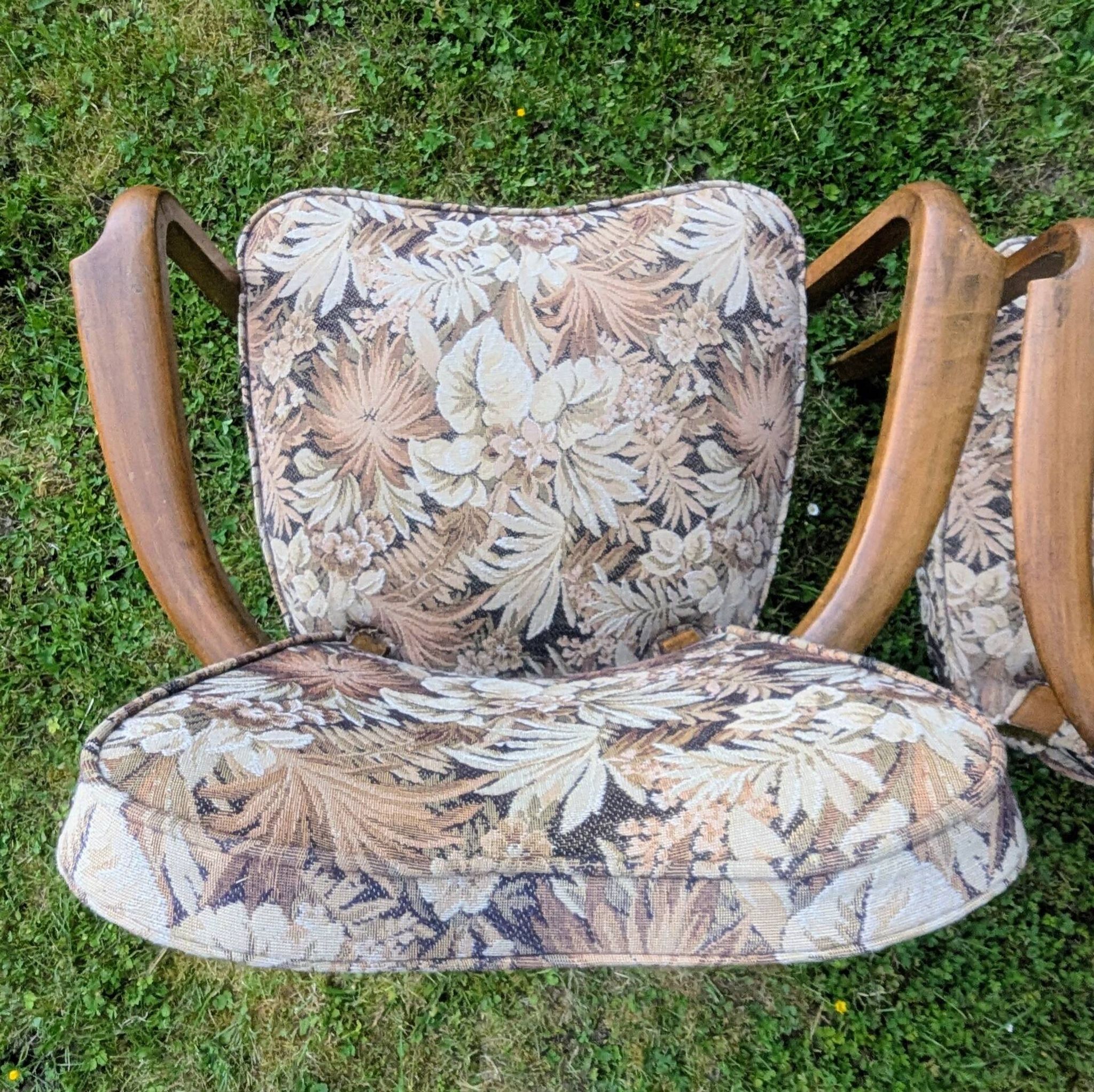 Paire de fauteuils bridge Art déco en bois massif, années 40-50