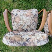 Paire de fauteuils bridge Art déco en bois massif, années 40-50