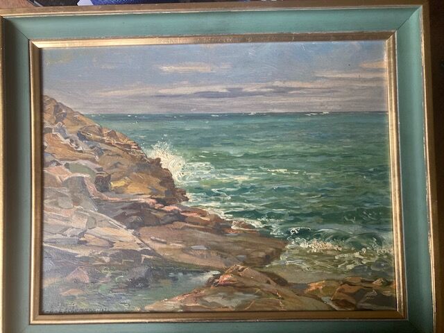 Painting, oil on canvas, "The Sea in Gatteville" by Jean Bernard Eschemann from 1924