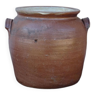 Pot à confit ancien en faïence française à glaçure brune