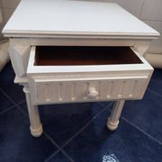 Coffee or night table in white painted wood with colonnade legs and one drawer