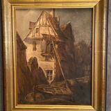 Framed 19th century watercolor representing a view of a fishing port