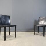 Chaises de salle à manger en cuir noir par Arper Italie, années 1980 - lot de 6