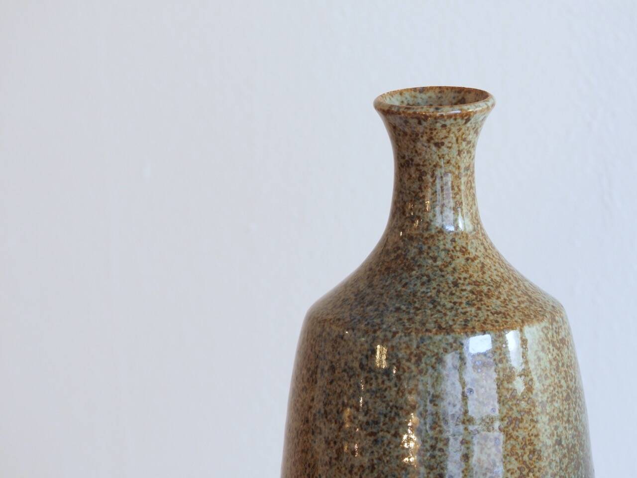 Enamelled stoneware vase or bottle signed Hélène