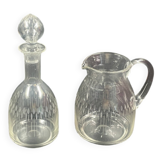 Carafe and water pot crystal cut 20th decanter, guest room decor
