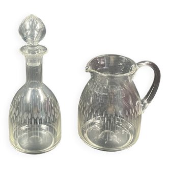 Carafe et pot à eau cristal taillé xxe decanter, déco chambre d'hôte