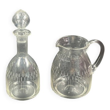 Carafe and water pot crystal cut 20th decanter, guest room decor