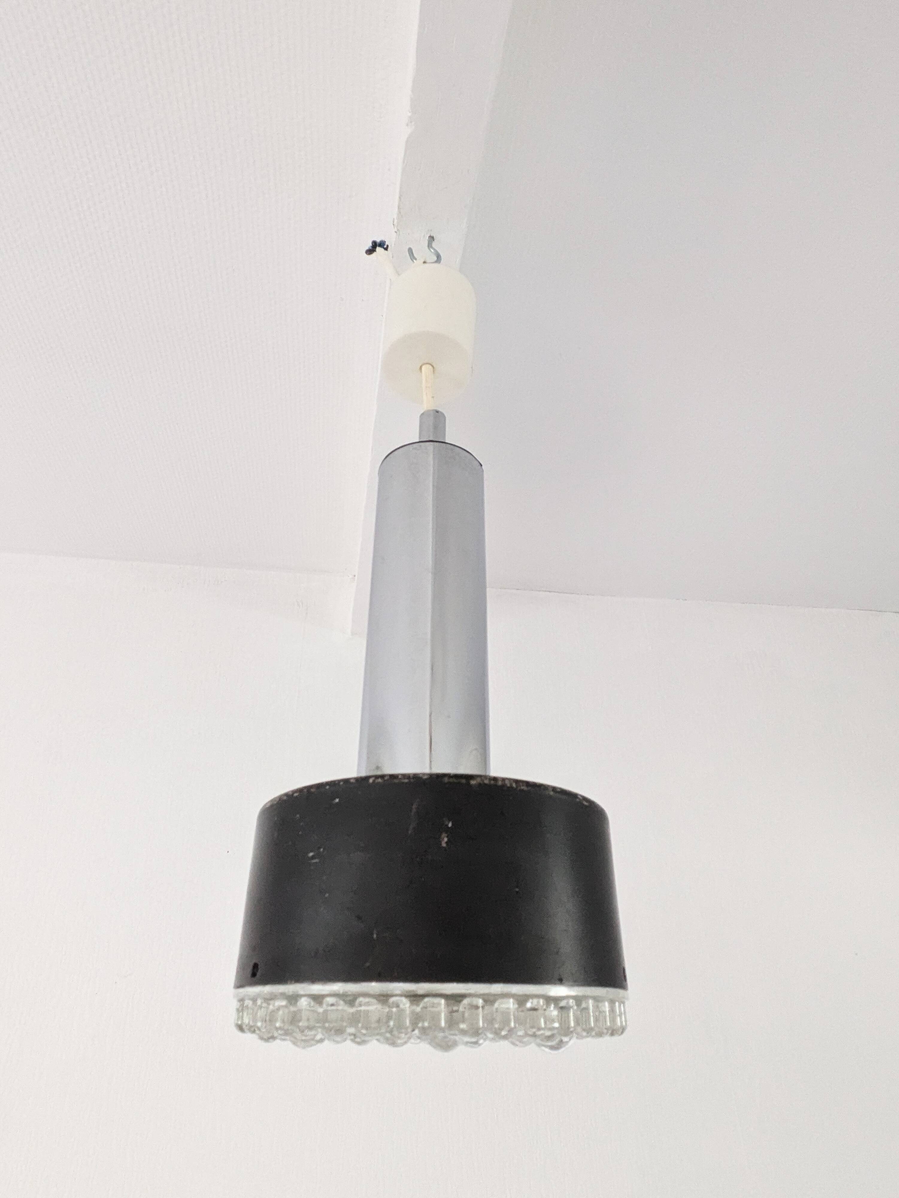 Metal and bubbled glass pendant light, Staff design, 1970s