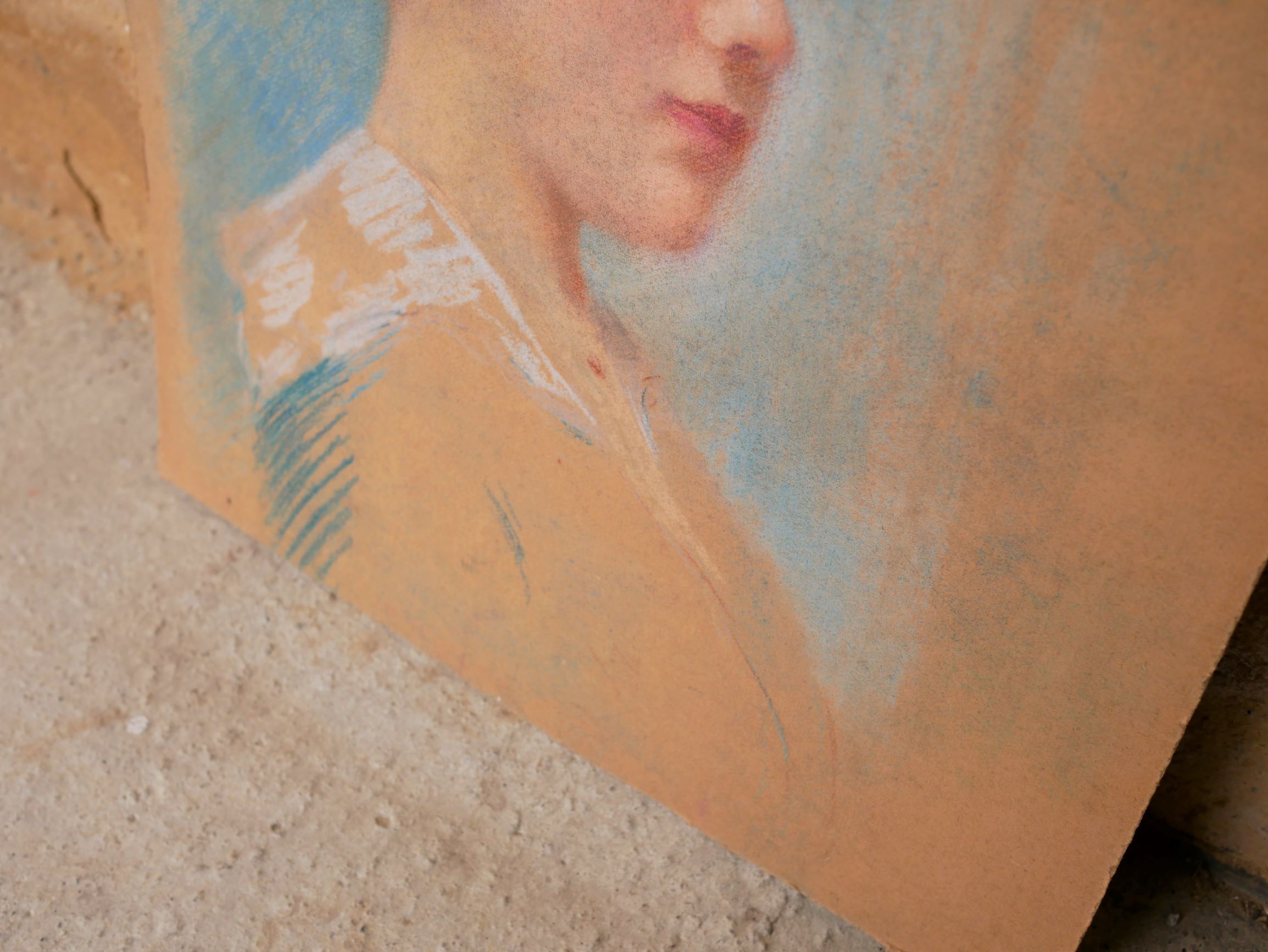 Pastel portrait on vintage cardboard