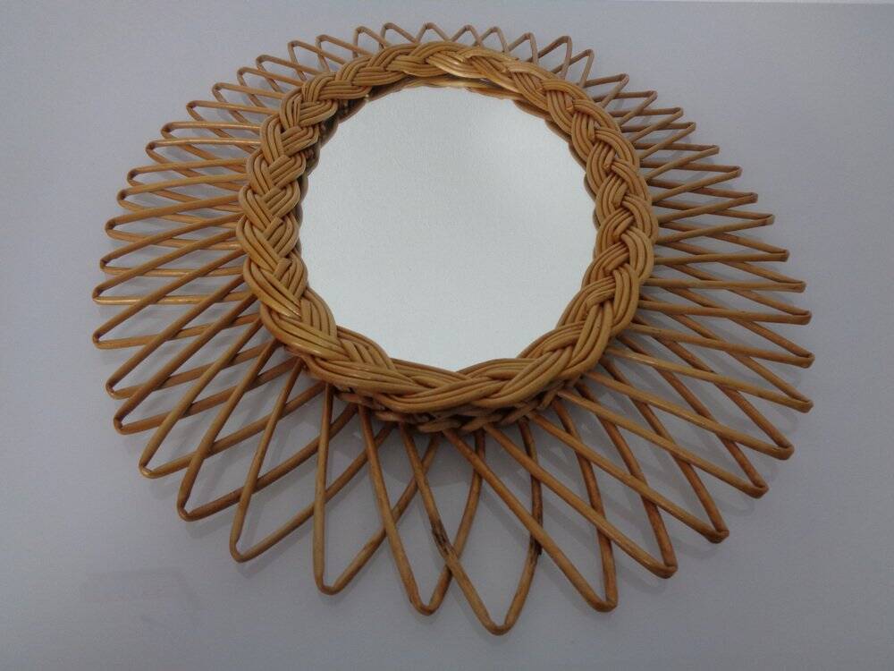 Italian rattan mirror, 1960s