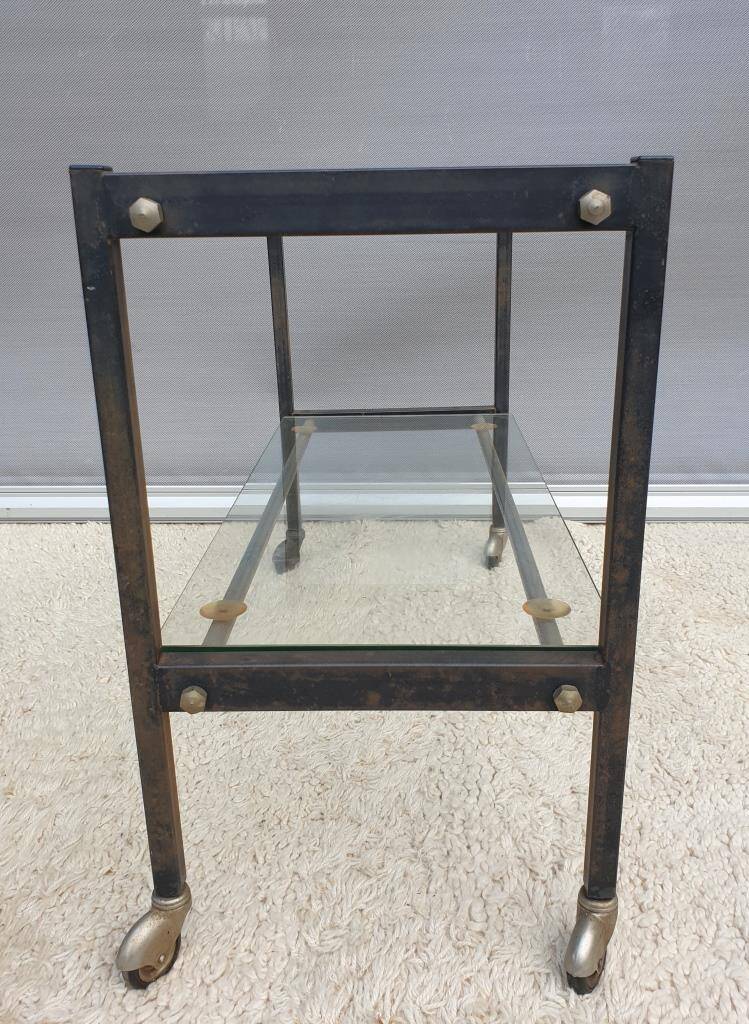 Vintage 1960s metal and glass rolling table