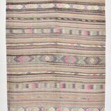 Tapis Kilim Vintage Rayé Pastel, Tons Doux, Motifs Ethniques, 174x256 Cm