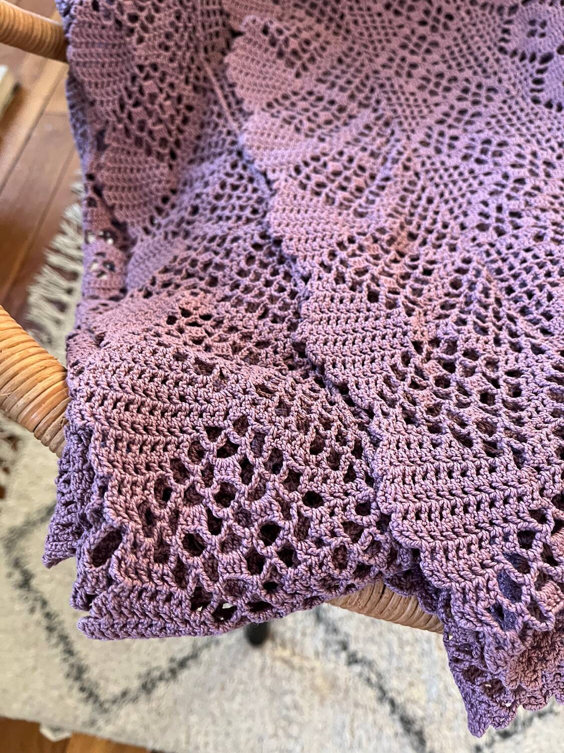 Vintage mauve lilac crocheted bedspread
