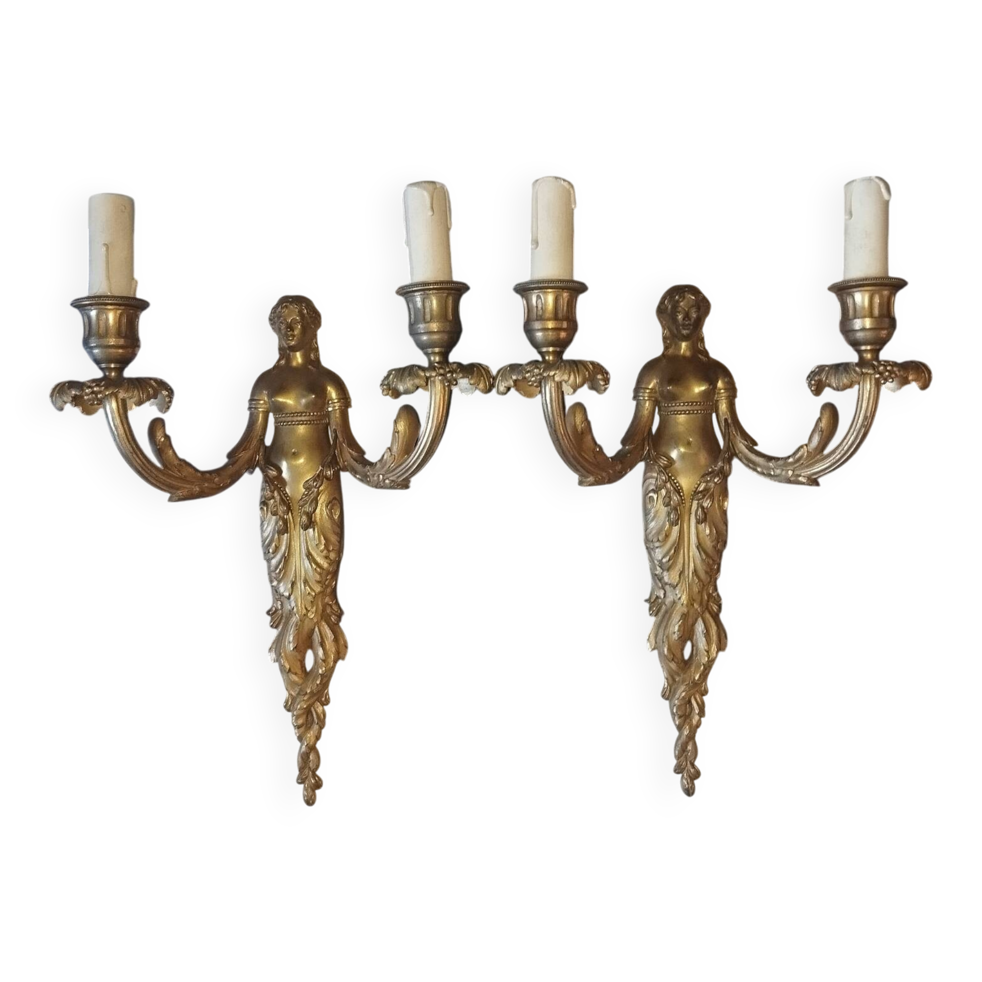 Paire d'appliques cariatides bronze doré