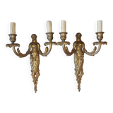Pair of gilt bronze caryatid sconces