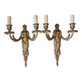 Pair of gilt bronze caryatid sconces