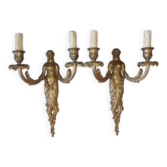 Paire d'appliques cariatides bronze doré