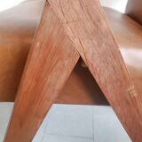 PAIR OF VINTAGE 1950 BRIDGE ARMCHAIRS WITH COMPASS LEGS IN OAK & SIMILAR LEATHER HAV