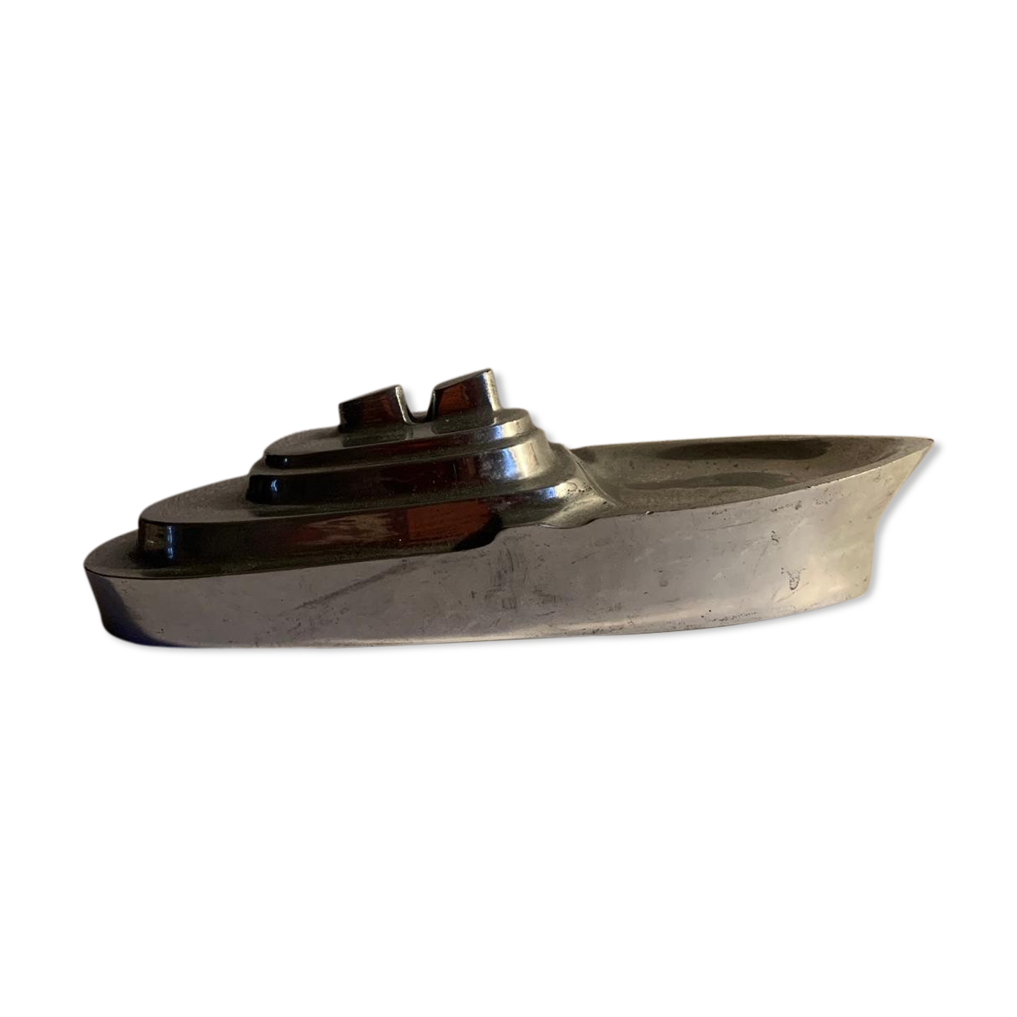 Ashtray, empty pocket aluminum boat 1950s