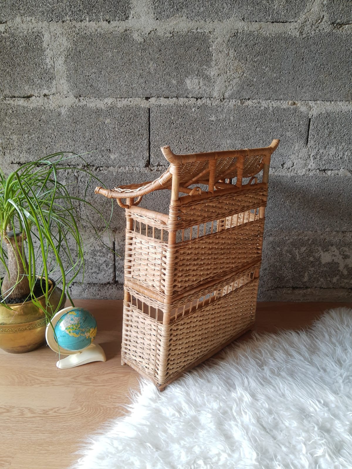 Wall shelf or to be placed in unique Japanese style rattan vintage pagoda