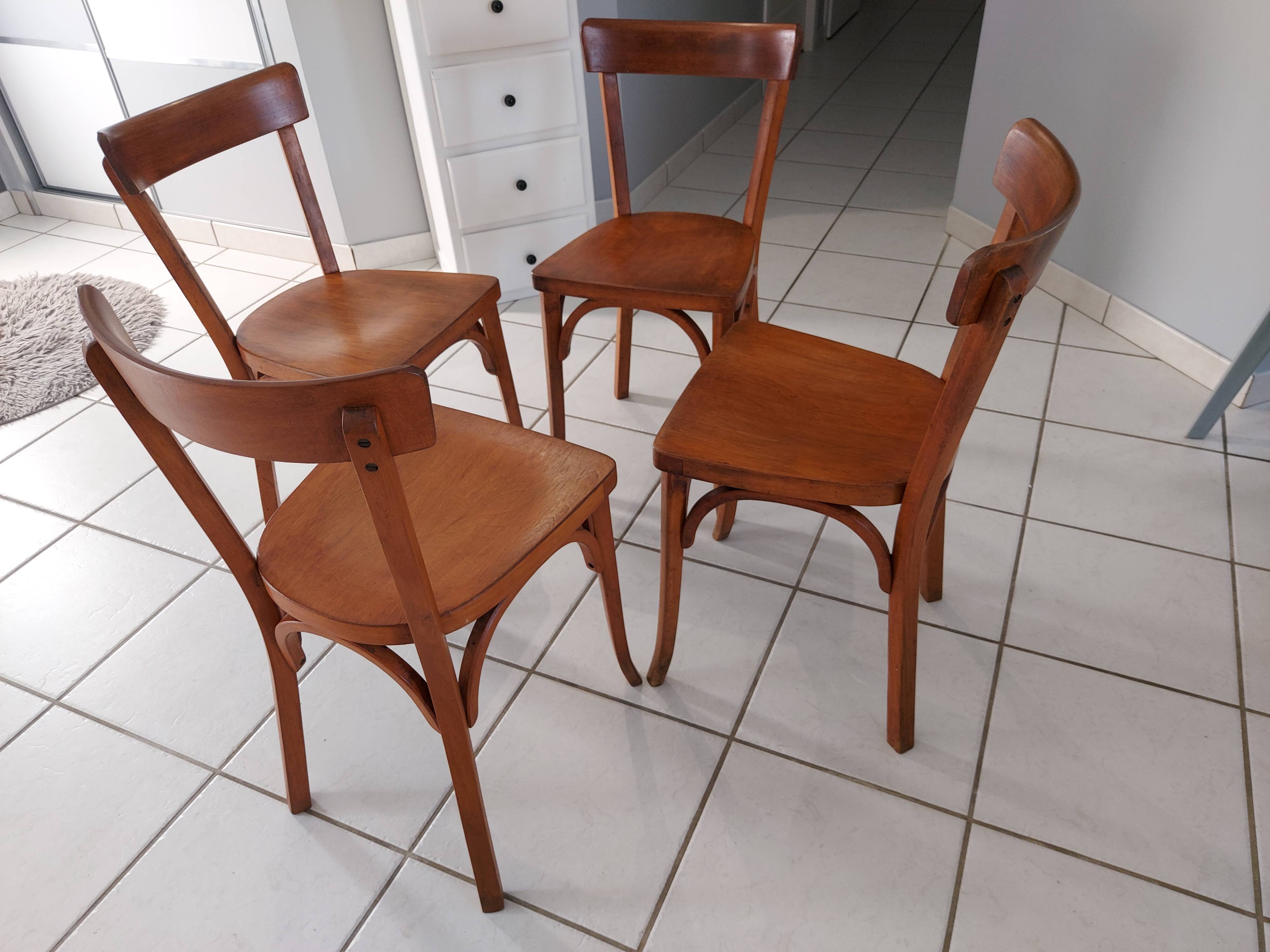 Suite of 4 chairs by Bistrot Baumann vintage 1960s
