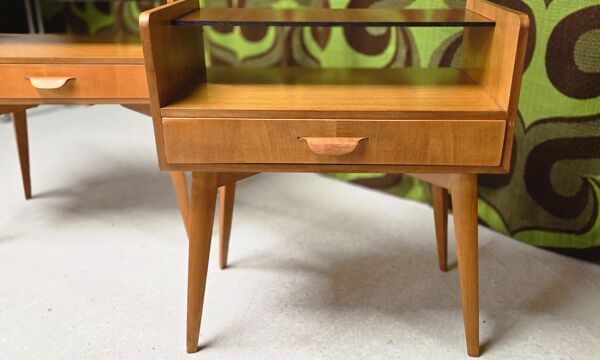 Lot chevets, vintage, scandinaves, bois blond,  1960