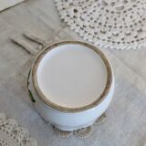Small vintage earthenware cache pot with pink flower slip pattern