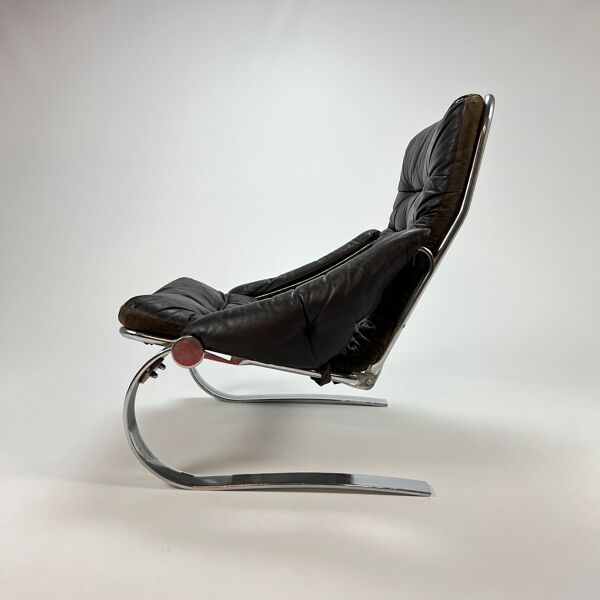 fauteuil Scandinave En Chrome Lourd Et cuir, Années 1960