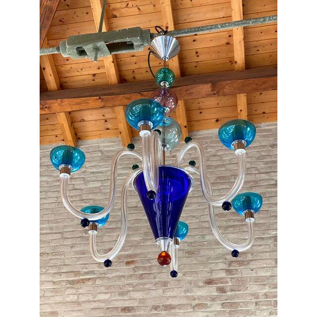 Vintage 1980s multicolor murano glass chandelier