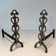 Pair of Brass and Wrought Iron Chenets with Scroll Columns and Arched Bases