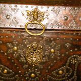 17th century studded leather travel trunk, richly decorated