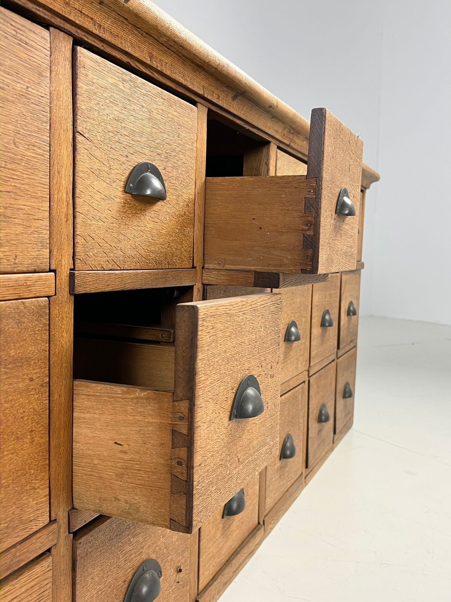 Pharmacy cabinet chest of drawers large oak antiques