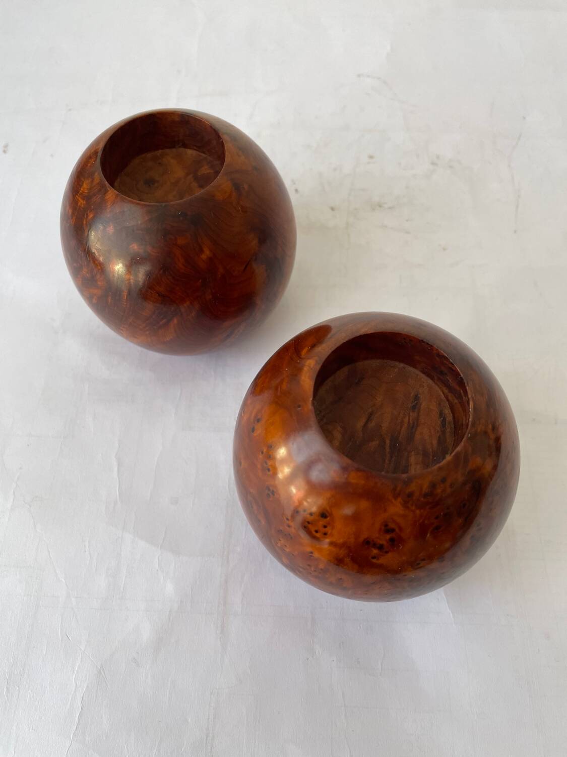 Pair of Thuya burl candlesticks