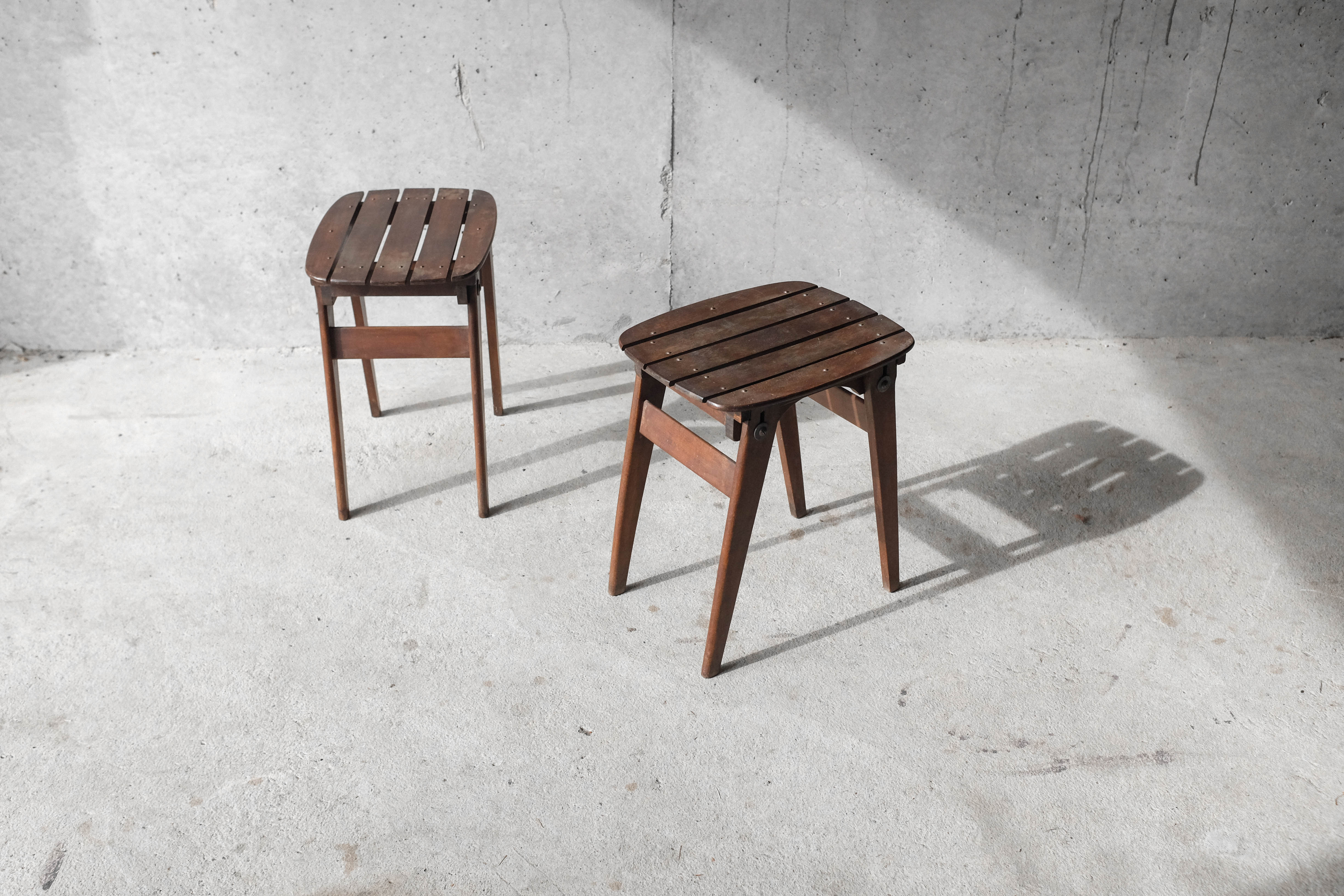 Pair of solid wooden stool - 1950