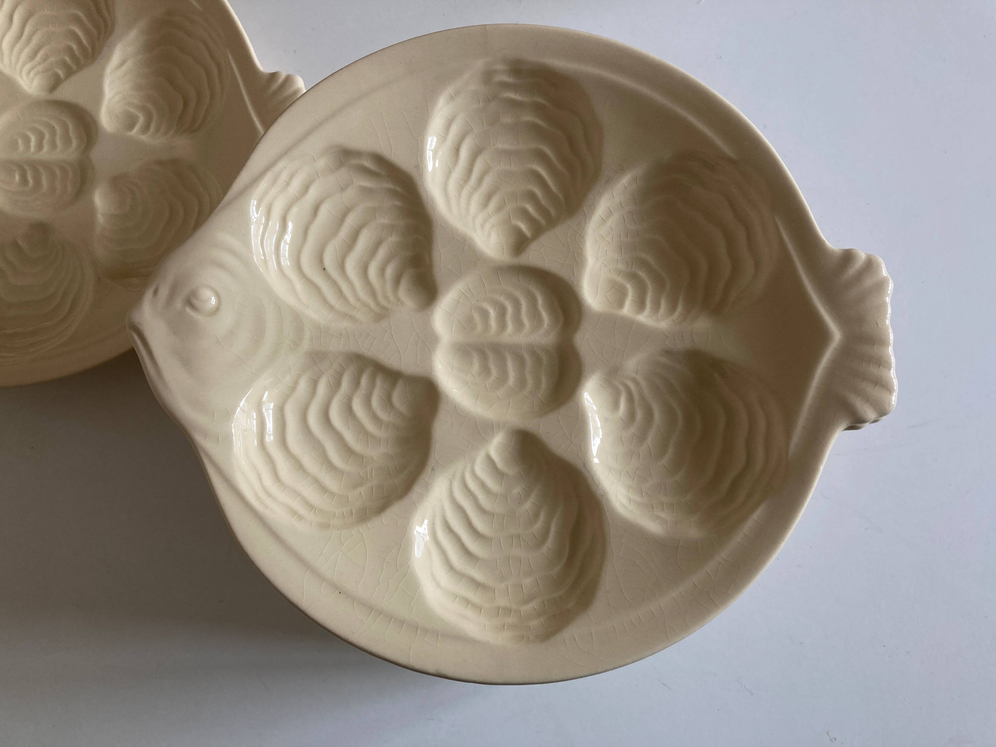 set of 6 oyster plates in ivory Gien earthenware 1960