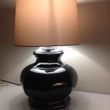 Octagonal black ceramic lamp and gold lampshade / vintage 70s