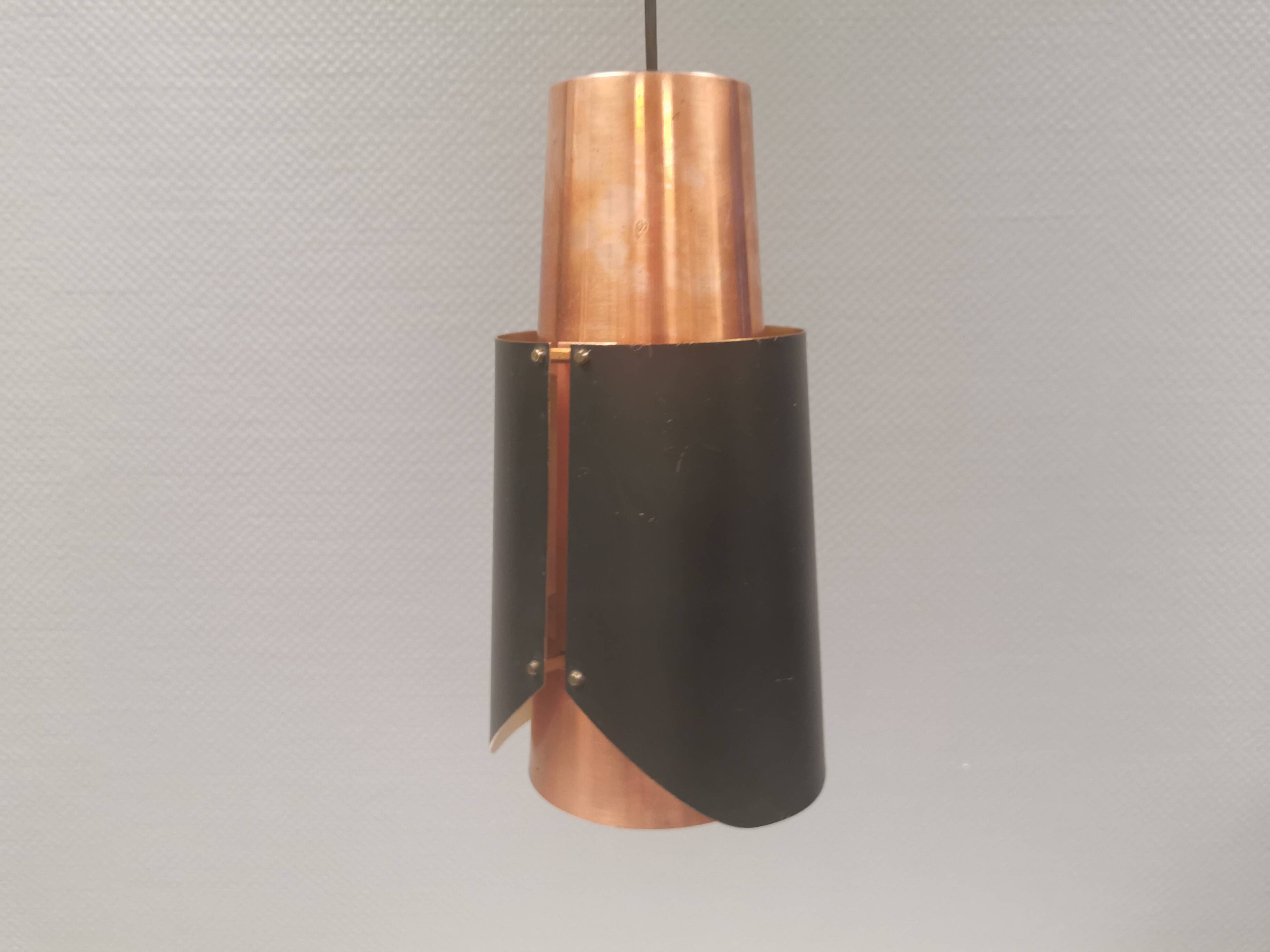 Hanging lamp in copper and black lacquered metal by Bent Karlby for Lyfa