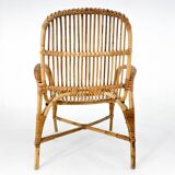 Fauteuil en rotin du milieu du siècle, Tchécoslovaquie, années 1970