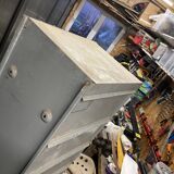 Industrial metal workshop desk storage unit with 10 flaps, 1950s.