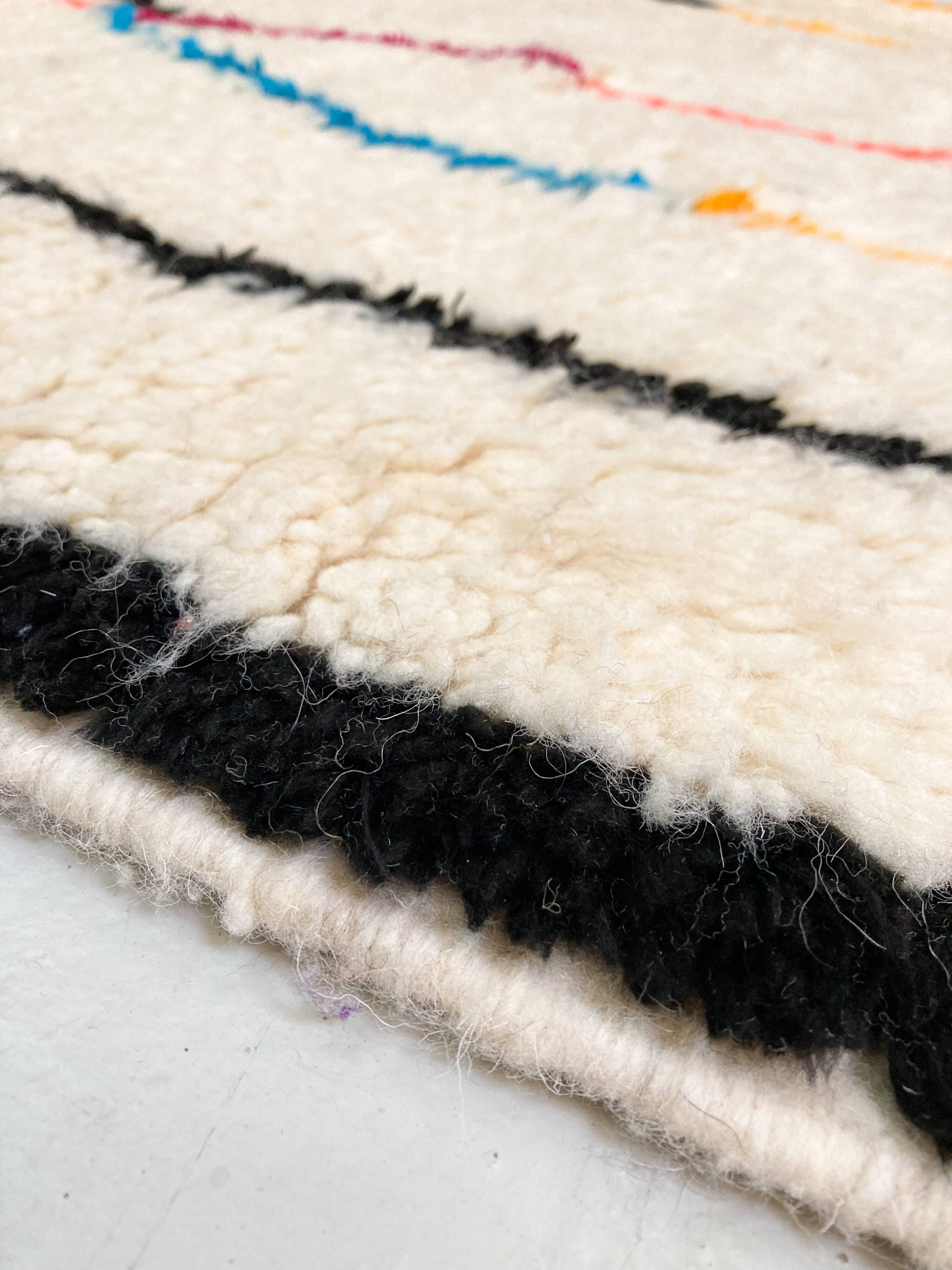 Moroccan Berber carpet azilal ecru with colorful patterns 264x147cm