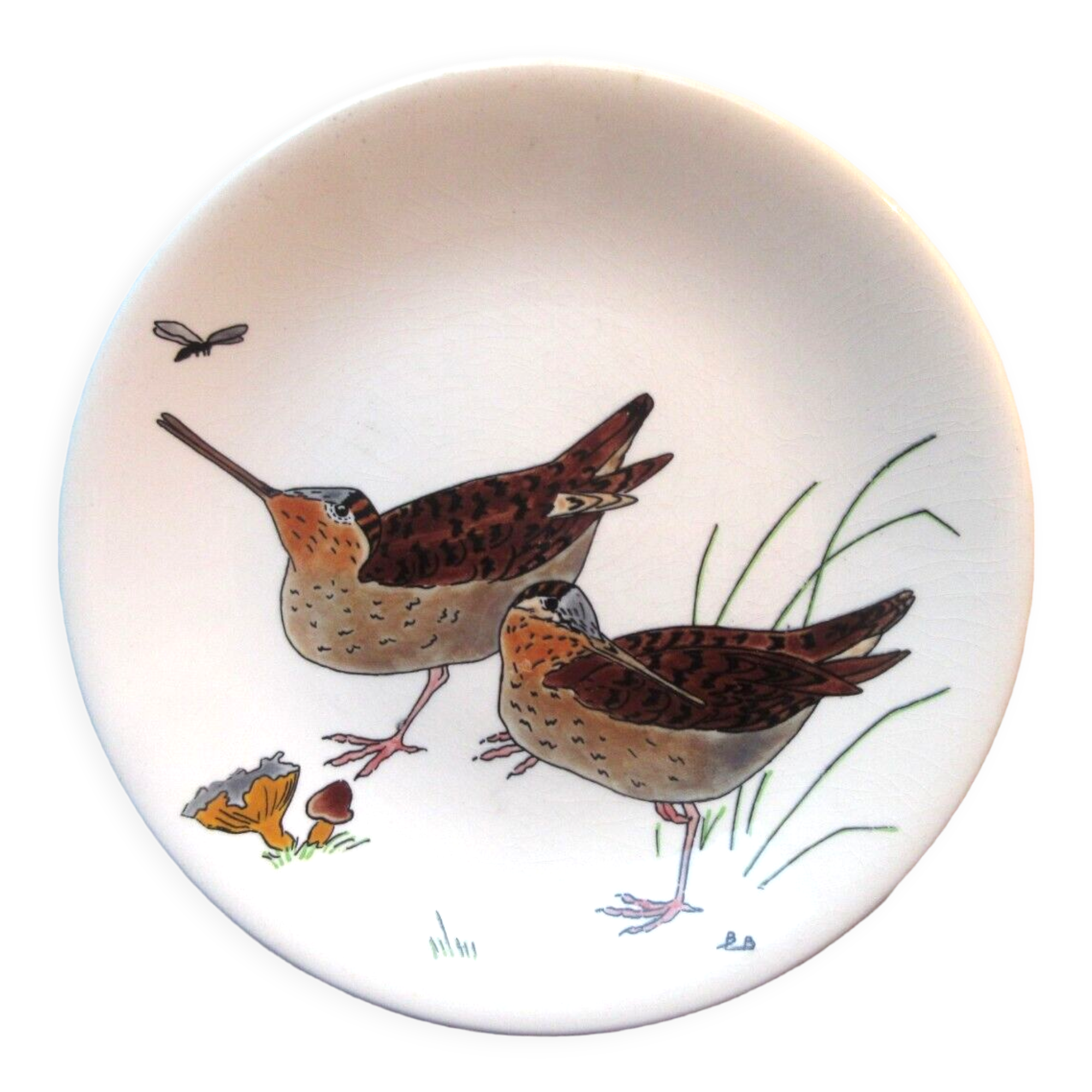 Assiette modèle gibier signée gien, les oiseaux de chasse, les bécasses