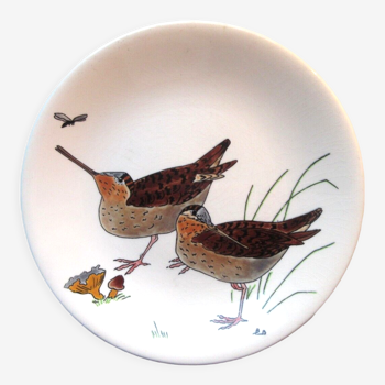 Game model plate signed gien, hunting birds, woodcock