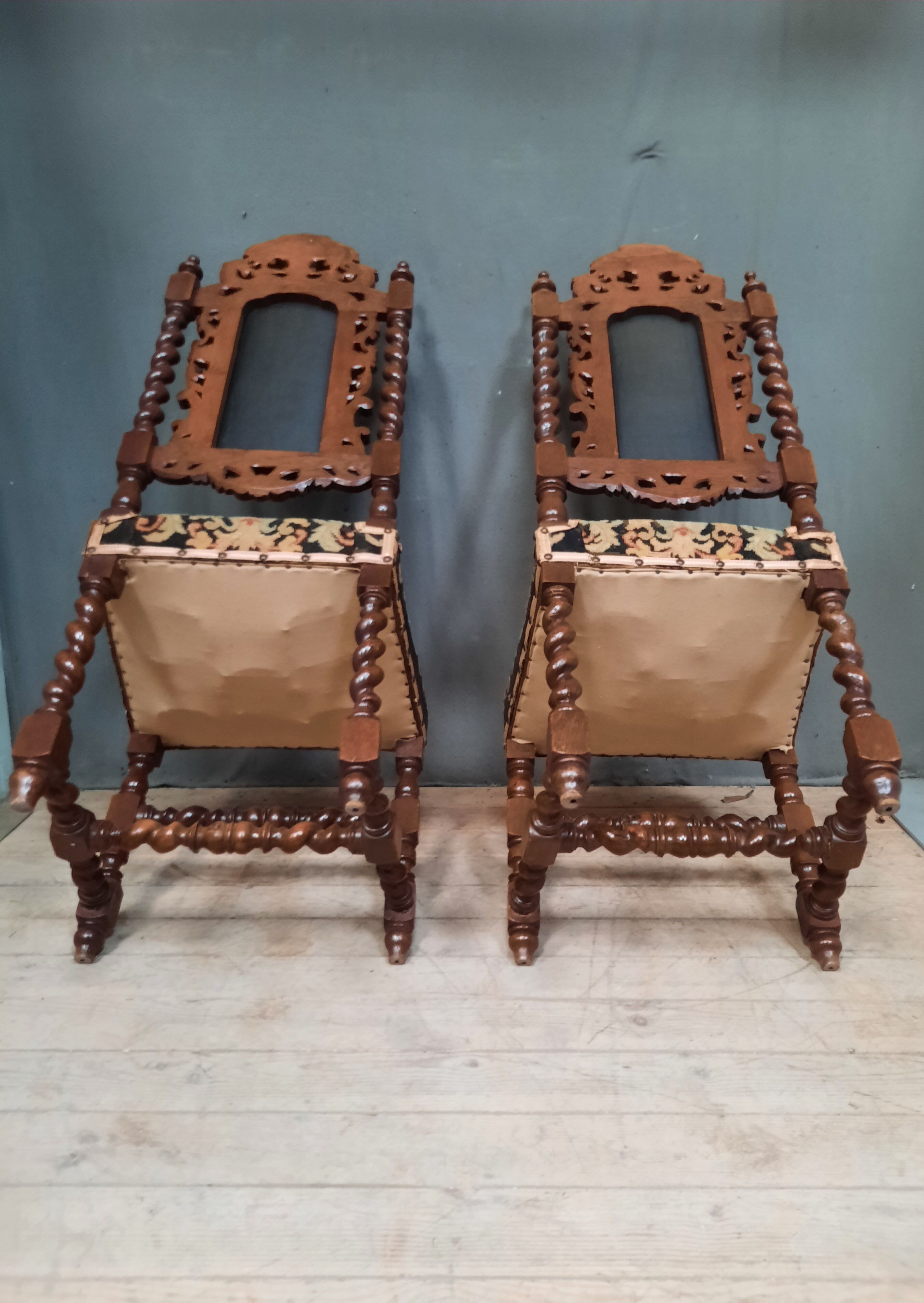 Pair of twisted oak chairs