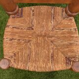 Pair of antique low fire chairs made of wood and straw