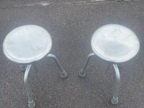 Set of adjustable Danish industrial metal stools, 1968
