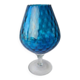 Blue blown glass vase on a stand, Empoli art.
