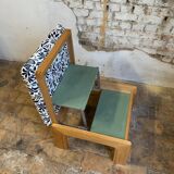 Ottoman vintage en bois et tissu jacquard, 1960/70