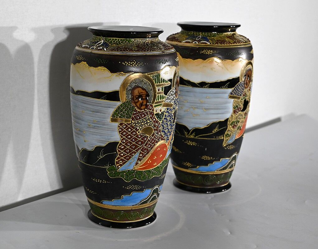 Pair of satsuma vases in japanese porcelain – early twentieth